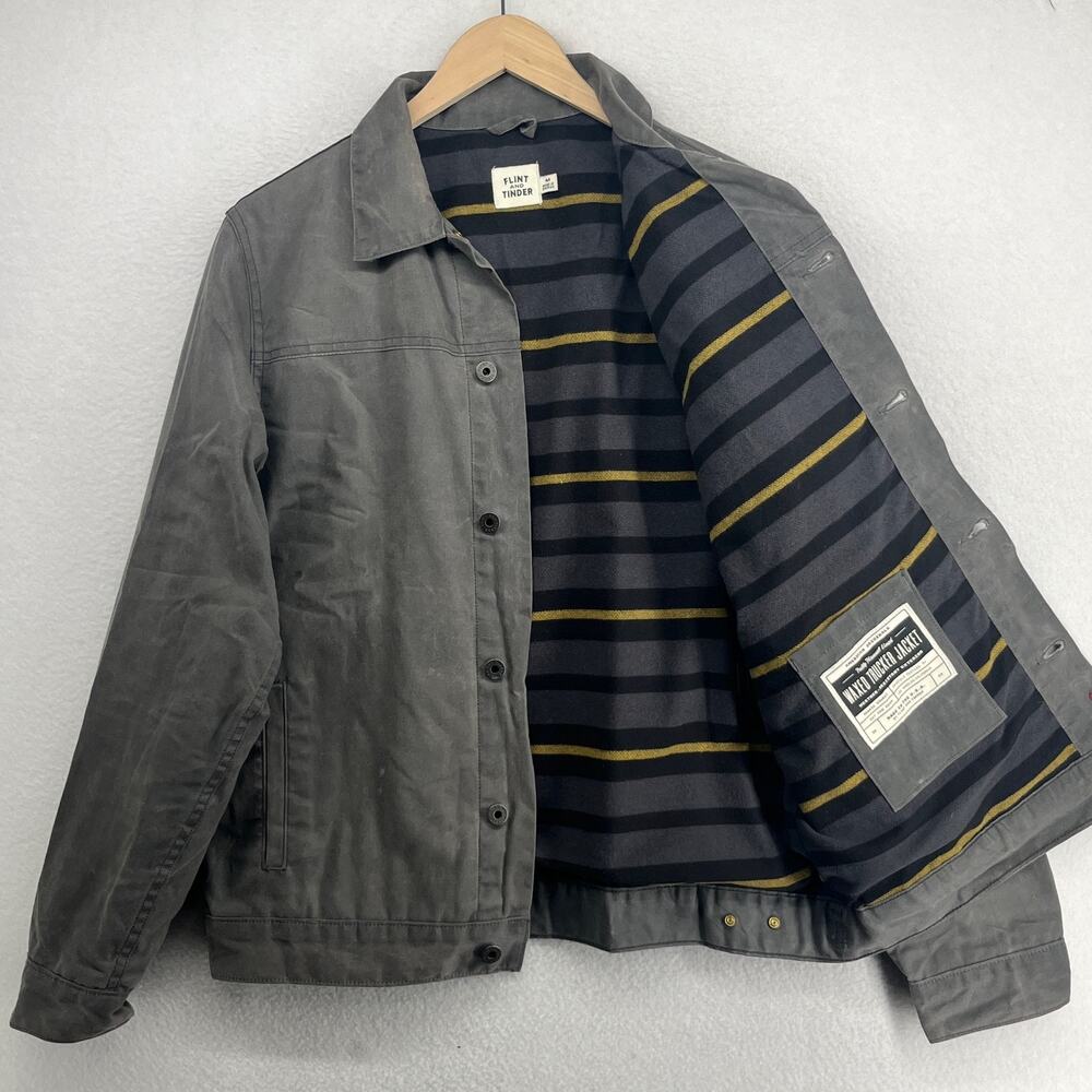 FLINT AND TINDER Jacket Men M Waxed Trucker Flannel Lined Canvas Cotton Gray USA